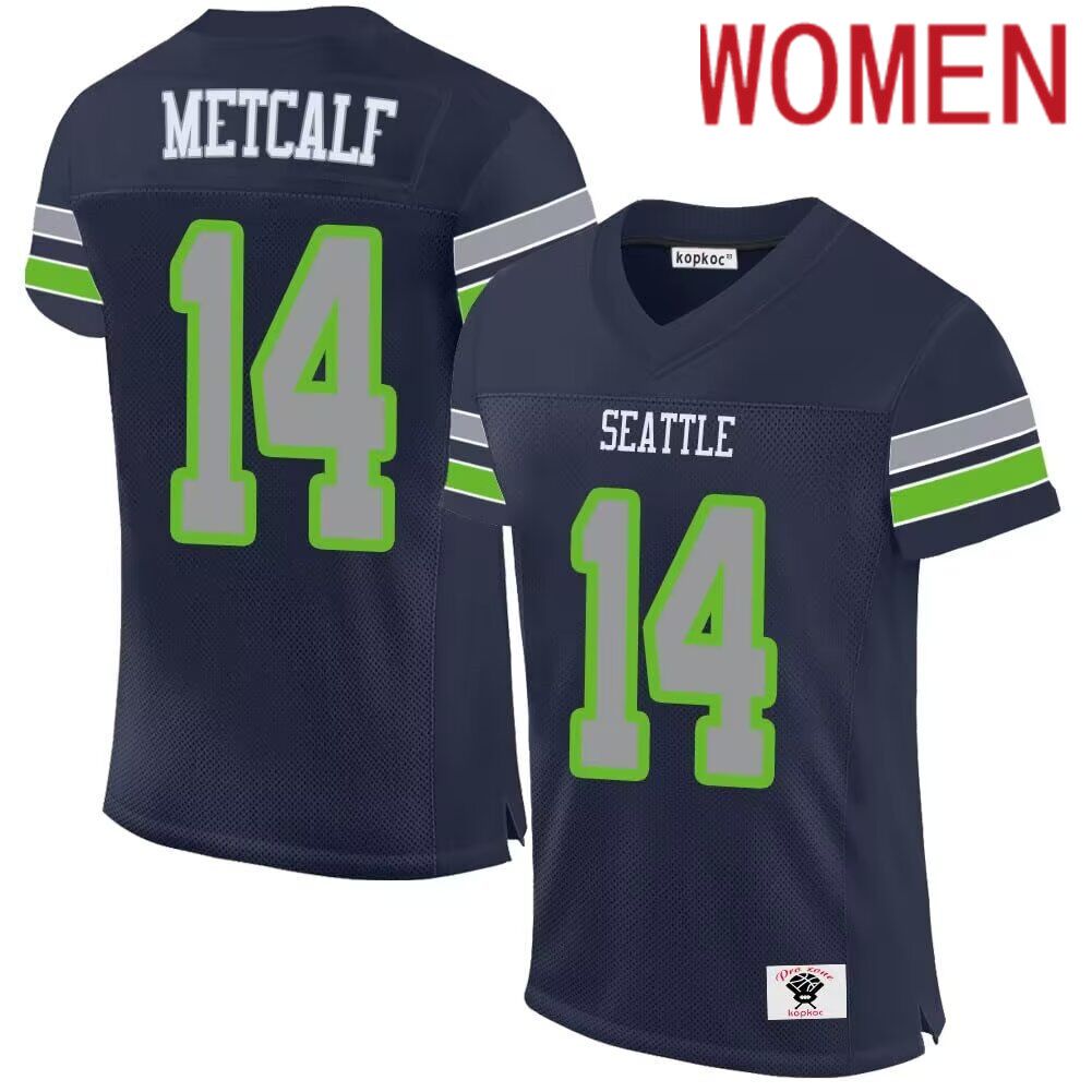 Women  Seattle Seahawks #14 Metcalf blue 2024 Nike Game NFL throwback Jersey